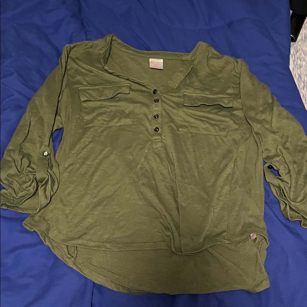No Boundaries Olive Button-Up Blouse
